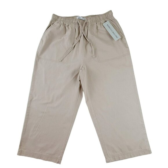 Rebecca Malone Womens Capri Pants Size Small Oxford Tan Elastic Waist NWT JH1460 - Picture 1 of 4